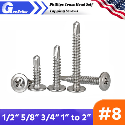 #ad #8 Phillips Truss Head Self Tapping Screws 410 Stainless Steel 1 2quot; 5 8quot; to 2quot;