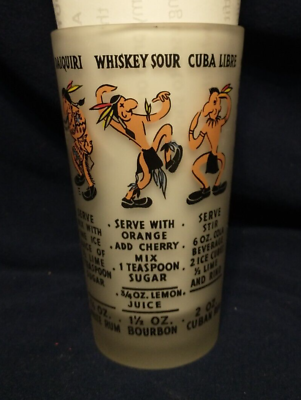#ad VINTAGE Federal Glass 14 OZ FROSTED quot;DANCING INDIANSquot; Cocktail Recipe Mixer