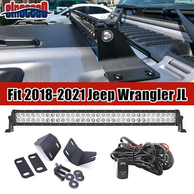 #ad Over Hood 32#x27;#x27; Straight LED Light Bar Mount Wire Kit For Jeep Wrangler JL 18 24