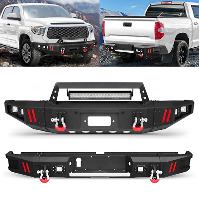#ad For Toyota Tundra 2014 2021 Textured Front Rear Bumper W Winch Plate LED Lights