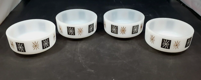 #ad #ad 1950s Federal Glass Company Atomic Starburst Black Gold Set of 4 Berry Bowls MCM