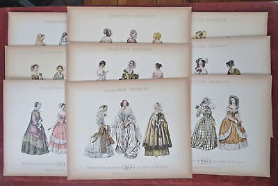 #ad Fashion of the 1840#x27;s Female Fashion prints lot x 9 c. 1898 hand colored