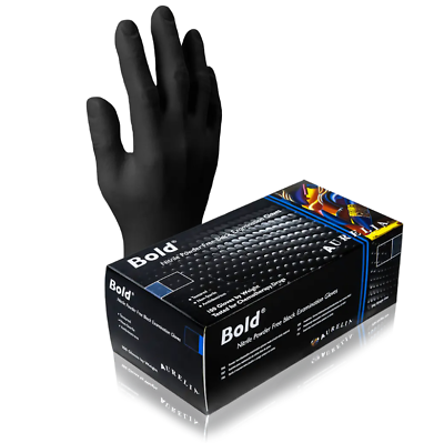 #ad 100 Black Nitrile Exam Gloves M Medium 5 Mil Aurelia Bold Disposable