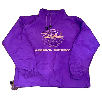 #ad Vtg Federal Express Windbreaker Sz XL Gear For Sports Purple Orange Pullover