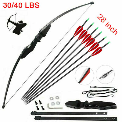 #ad 40Lbs Archery Hunting Takedown Recurve Bow amp; 12Pcs Arrow Set Right Hand Longbows
