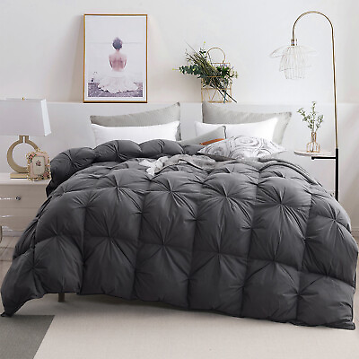 #ad Ultra Soft Gray Pinch Pleat Goose Down Feather Comforter King Queen Duvet Insert