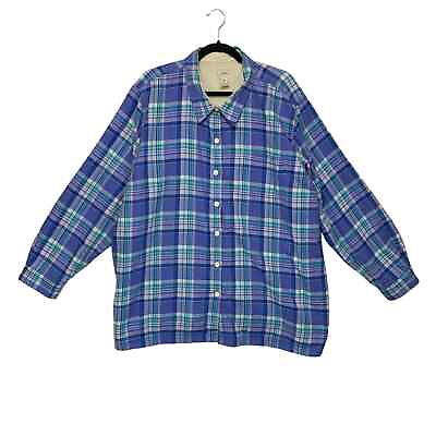 #ad L.L. Bean Plaid Fleece Lined Button Up Flannel Shirt Women#x27;s Sz 3X Blue Shacket