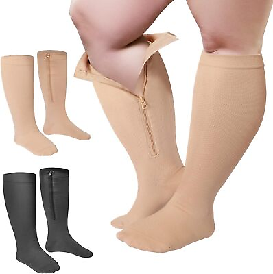 #ad Hillban 2 Pair Wide Plus Size Calf Compression Socks with Zipper for Overweight