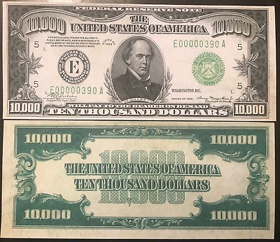 #ad #ad Reproduction United States 1934 $10000 Bill Federal Reserve Note Copy USA