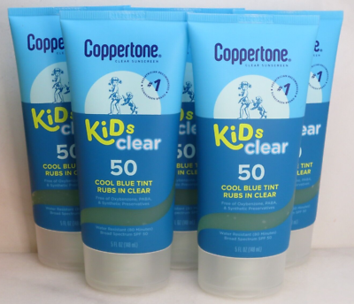 #ad COPPERTONE CLEAR SUNSCREEN KIDS CLEAR 50 COOL BLUE TINT RUBS IN CLEAR 5 OZ 5 PCS