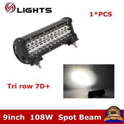 #ad 9quot;inch 108W Tri Row LED Work Light Bar Spot Driving Offroad 4WD ATV Truck 8 10quot;