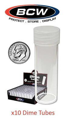 #ad 10 Round Dime Clear Plastic Coin Storage Tubes Lot w Screw Caps BCW Free Post