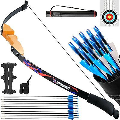 #ad #ad 54#x27;#x27; Recurve Bow and Arrow Set for Adults 30 40 lbs Traditional Wooden Hunting
