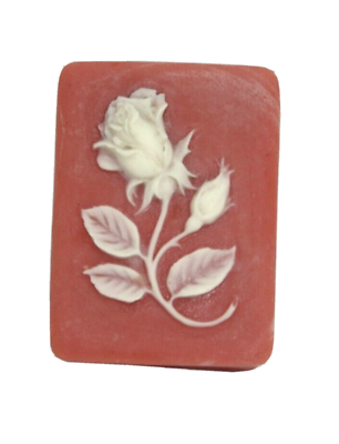 #ad Vintage Soapstone Trinket Box Salmon White Rose Cameo on Lid Small Design Gift