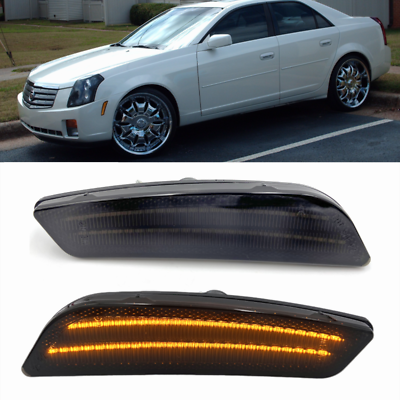 #ad Smoked Lens Amber Led Front Bumper Side Marker Light for 2003 2007 Cadillac CTS