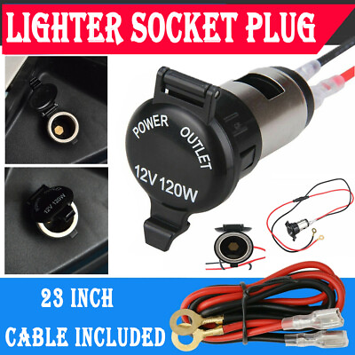 #ad 12V Car Cigarette Socket Lighter Power Plug Outlet with 23quot; Line for Motorcycle