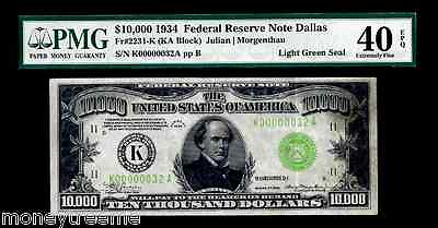 #ad FR 2231K $10000 1934 GRADED PMG 40 quot;LIGHT GREEN SEALquot; TWO DIGIT #32 FEDERAL