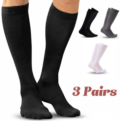 #ad 3 Pair Wide Calf Compression Socks for Men 20 30 mmHg Diabetic Stockings S XL