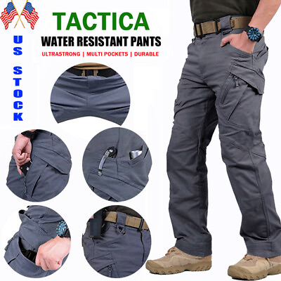 #ad Men Tactical Cargo Pants Outdoor Hiking Soldier Multi Pocket Work Combat Trouser