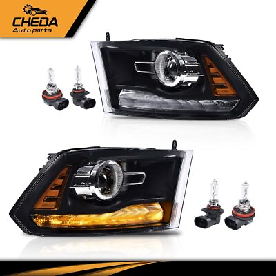 #ad Fit For 2013 2018 Dodge Ram 1500 2500 3500 Black Projector Headlights w LED DRL