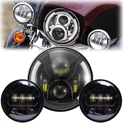#ad 7quot; LED Headlight Passing Lights For Harley Electra Glide Ultra Limited FLHTK