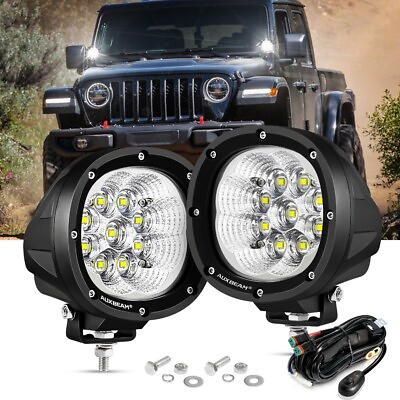 #ad AUXBEAM 4quot; 90W Round LED Work Light Bar 4WD Offroad Flood Pods Fog Driving Lamps