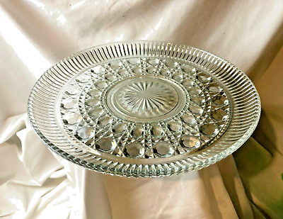 Vintage Federal Glass Windsor Clear Button amp; Cane 11quot; Serving Platter Cake Plate