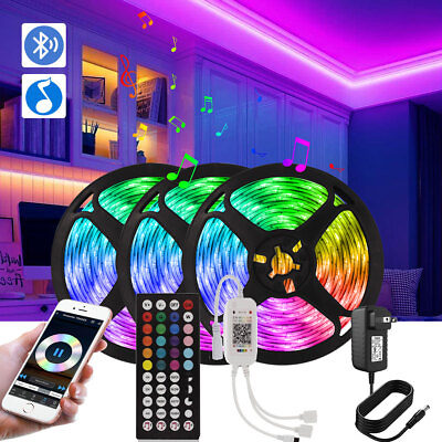 #ad 100ft 50ft LED Strip Lights 5050 RGB Bluetooth Color Change Remote for Rooms Bar