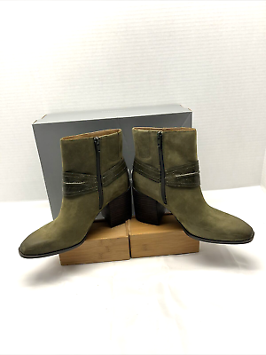 #ad Vionic Carnelia Womens Boots Olive Green 3quot; Stacked Heel Side Zip Trim Size 9 M