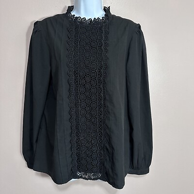#ad Halogen black lace crochet detail blouse medium