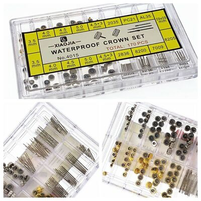 #ad 170Pcs Different Sizes Mixed Watch Stem Crown Repair Parts Assortment Set W Box
