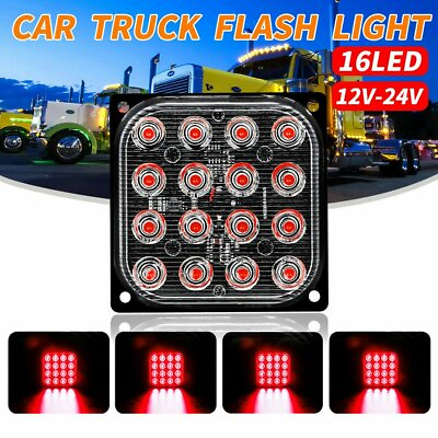 #ad Red 16 LED Square Warning Light Flash Strobe Emergency Marker Lamp Truck 12 24V
