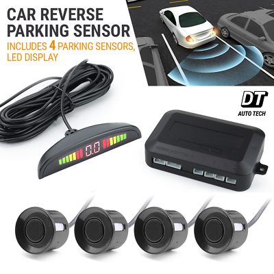 #ad 4 Parking Sensors LED Car Auto Backup Reverse Rear Radar System Alert Alarm Kit