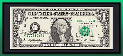 #ad 1995 $1 Federal Reserve Note Atlanta *DUAL COURTESY AUTOGRAPH* UNC