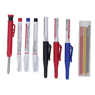 #ad Multifunction Carpenter Pencil Marker Set 6 Long Nib Deep Hole Markers 1 Pencil