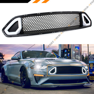 #ad For 18 2023 Ford Mustang R Style Front Mesh Grille White amp; Amber LED Lights