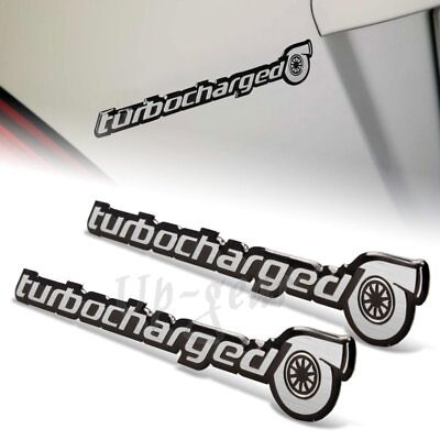 #ad 2pcs Universal Black Turbocharged Aluminum Adhesive Emblem Badge Sticker Decal