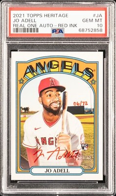 #ad #ad Jo Adell 2021 Topps Heritage Real One Red Ink Auto RC 72 #ROA JA Angels PSA 10