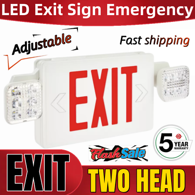 #ad LED Exit Sign Emergency Light Combo Adjustable Heads UL listed Red with Battery