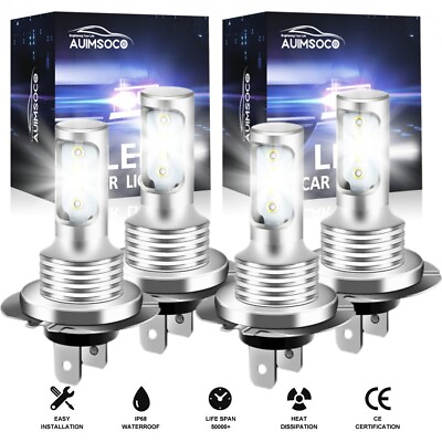 #ad #ad H7 LED Headlights Bulbs 10000K High Low Beams Kit Combo Super White Bright 4Pcs
