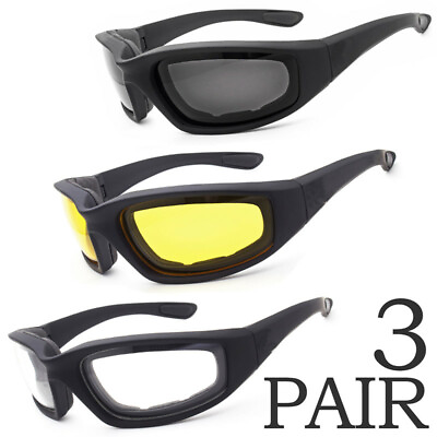#ad 3pcs Chopper Foam Padded Motorcycle Riding Glasses Sunglasses Windproof Goggles