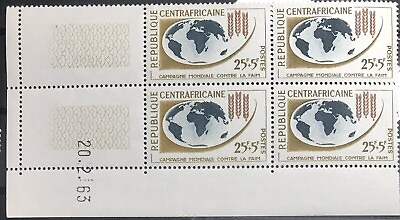 #ad Central African Republic #YT25 MNH 1963 Wheat Freedom Hunger Date Block B2