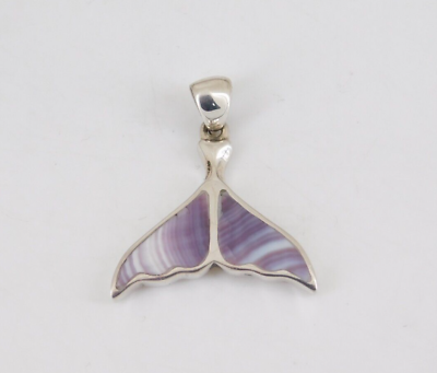 #ad 925 Sterling Silver Mother Of Pearl Whale Tail Pendant