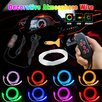 #ad LED EL Wire Car Decor Dash USB Neon Glow String Strip Light Rope Remote Control