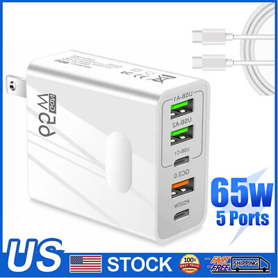#ad For iPhone 15 ProMax Samsung 65W 5 USB Type C Fast Wall Charger PD QC3.0 Adapter