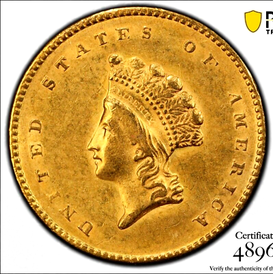 #ad PCGS AU 55 1855 TYPE 2 $1 GOLD INDIAN PRINCESS