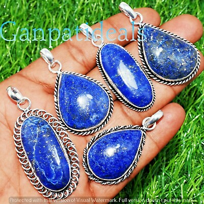 #ad Lapis Lazuli Gemstone Pendant 925 Silver Plated Wholesale 5pcs Jewelry Lots