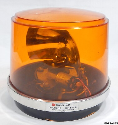 #ad Federal Signal 100F Amber 12V Caution Beacon Vintage Rotating Tow Hazard Light