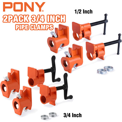 #ad PONY 2 Pack Pipe Clamps 52 Wood Gluing Pipe Clamp Fixture Black Pipe 1 2quot; 3 4quot;