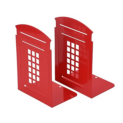 #ad 2 Pcs Metal Bookends Heavy Metal Non Skid Sturdy Telephone Booth Decorative G...
